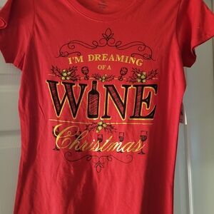 Holiday Time Red Graphic Short Sleeve T-Shirt Dreaming Of a Wine Christmas